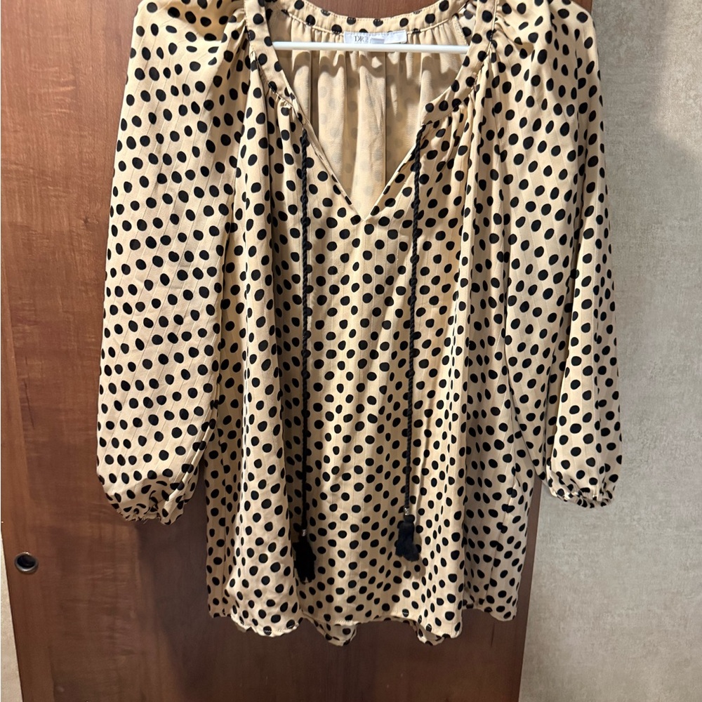 DR2 Black and Tan Polka Dot Blouse
